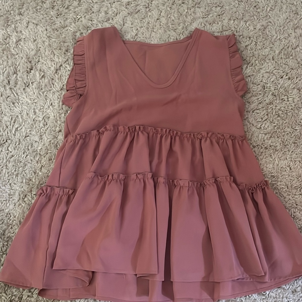 Shein Womens M Tank Top Pink Woven Ruffle Tiered Sleeveless Pullover